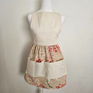 Floral Apron with Pockets Tan Beige Pink Women's One Size NWT